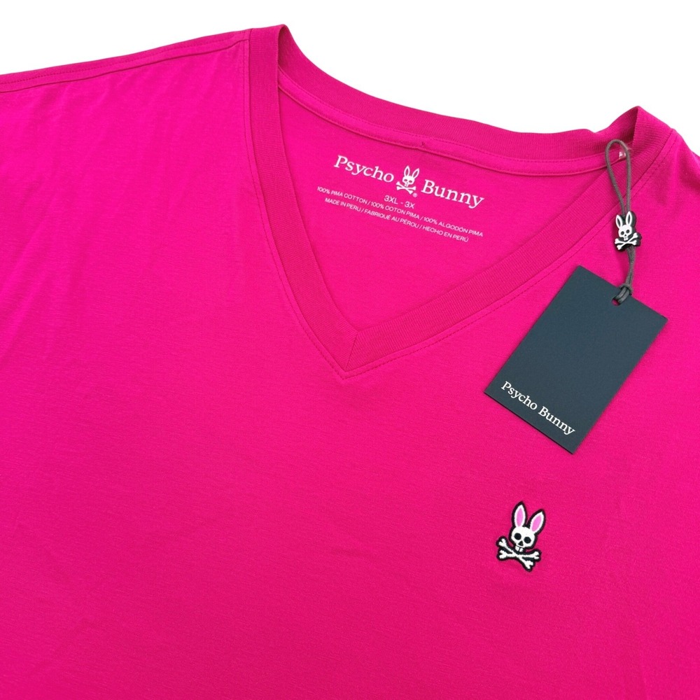 Psycho Bunny V Neck Tee Mens 3XL Big & Tall Wild Berry Pink Pima Cotton NEW